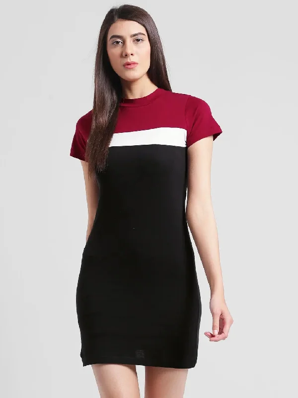 women's casual dressesRigo Color Block Short Sleeve Bodycon Dress