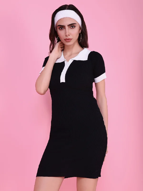 women's cocktail dressesWomen Black Solid Bodycon Dress-TG-1262-Black