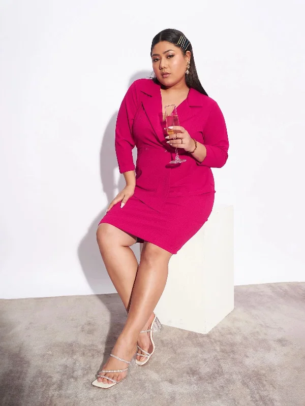 women's stylish dressesWomen Fuchsia Blazer Detail Bodycon Dress