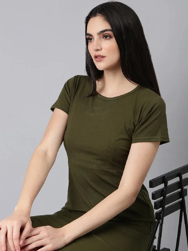 Wrap DressWomen Olive Solid Bodycon Dress-AE-506-Olive