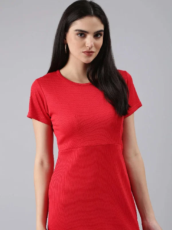 women's unique dressesWomen Red Solid Bodycon Dress-AE-507-Red