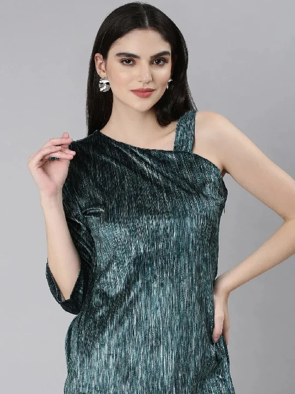 Solid Color DressWomen Teal Striped Bodycon Dress-8I-10019-Teal