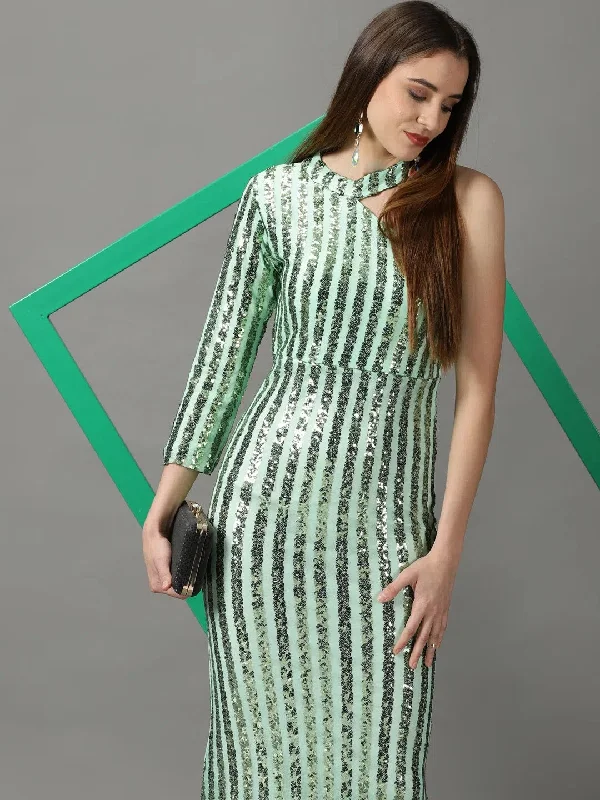 Formal DressWomen's Green Embellished Bodycon Dress-AE-15922-Green