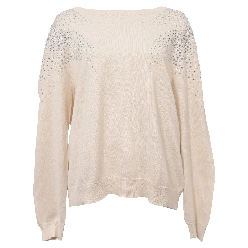 Trendy SweatersBa&sh Embellished Crewneck Sweater in White Cotton