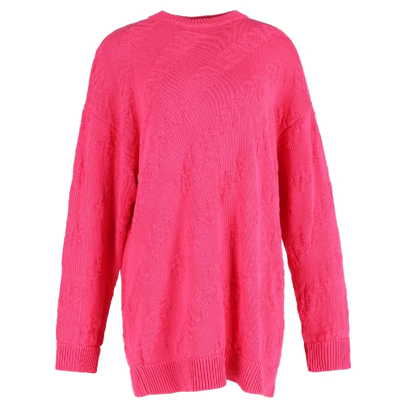 Discounted High-Quality Wool SweatersBalenciaga  Textured Logo Crew Neck Jumper In Pink Cotton