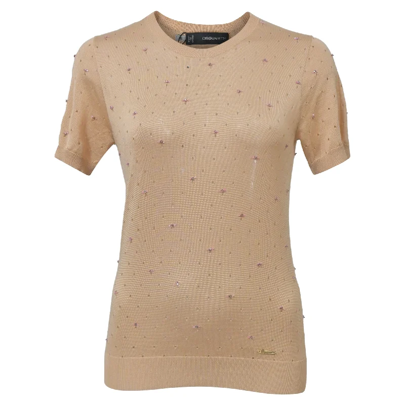 Patterned Cashmere SweatersDsquared2 Bead-Embellished Top in Nude Cotton