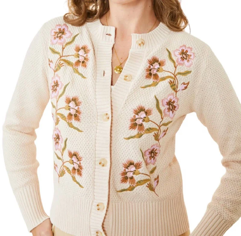 Soft Thick Cashmere SweatersJayme Embroidered Cardigan In Calm Waters