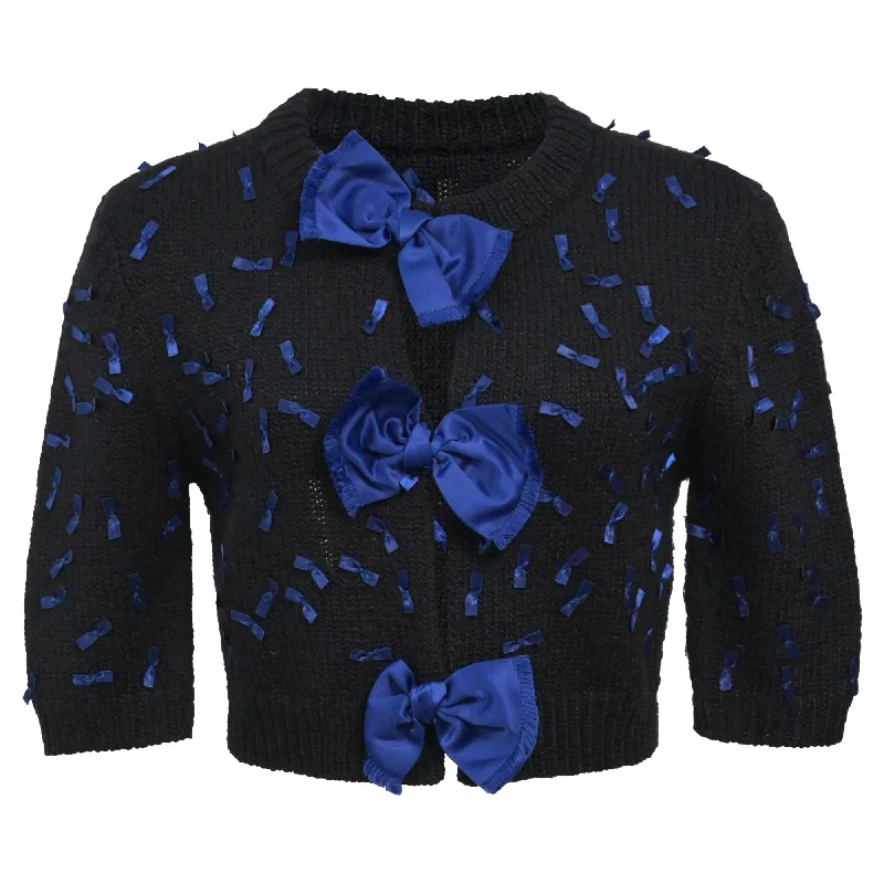 Casual SweatersMarc by Marc Jacobs Knitted Bow-Detail Cropped Cardigan in Navy Blue Wool