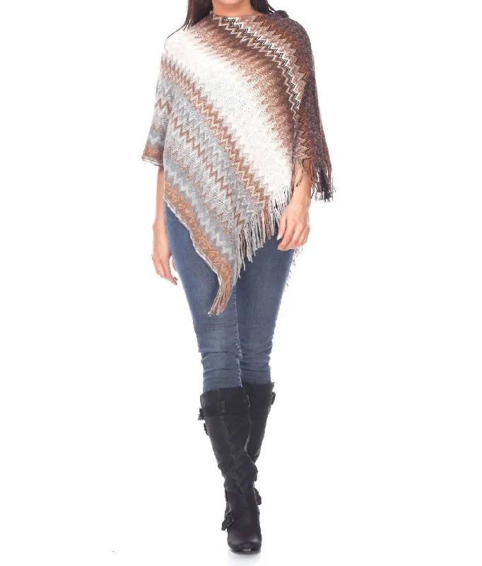 Oversized Cardigan SweatersMesila' Fringe Poncho In Brown