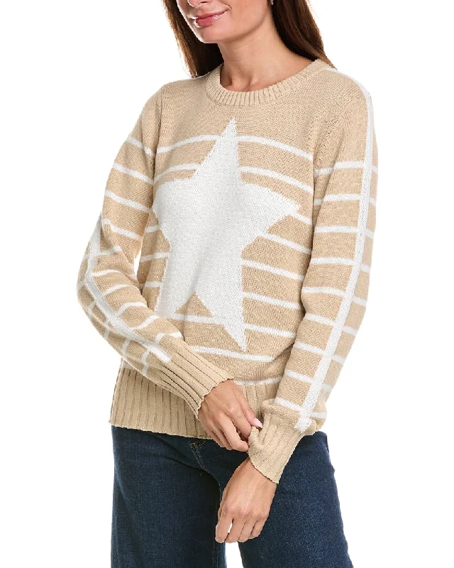 Embellished SweatersMinnie Rose Striped Star Crew Cashmere-Blend Sweater