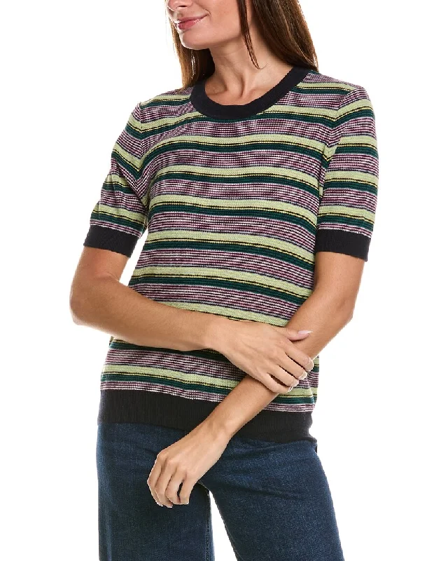 Designer SweatersMinnie Rose Textured Stripe Crew Cashmere-Blend Sweater