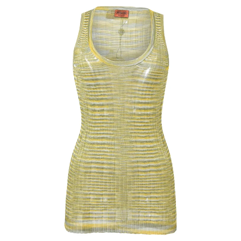 Chunky Men's SweatersMissoni Scoop Neck Fitted Tank Top in Yellow Cotton