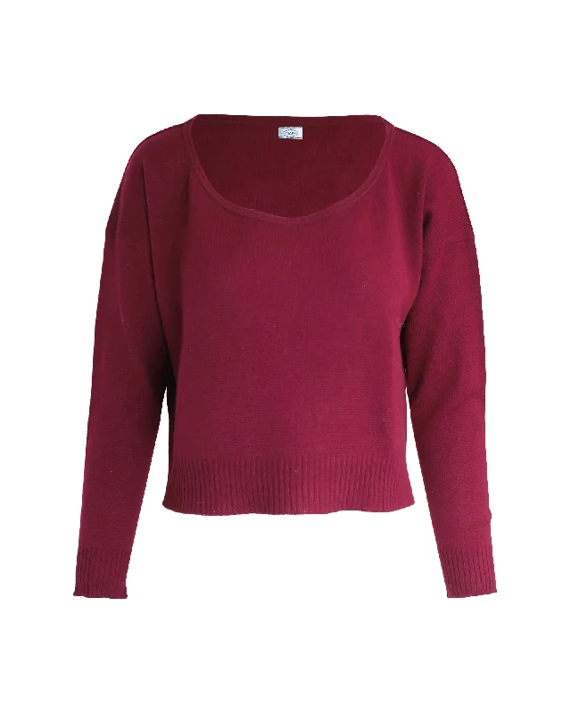 Crewneck Fair Isle SweatersPrada Cropped Sweater in Burgundy Wool