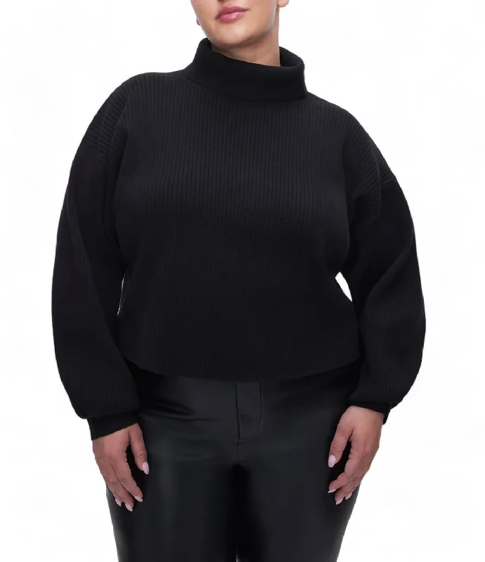 Cashmere Children's SweatersRibbed Mock Neck Sweater In Black