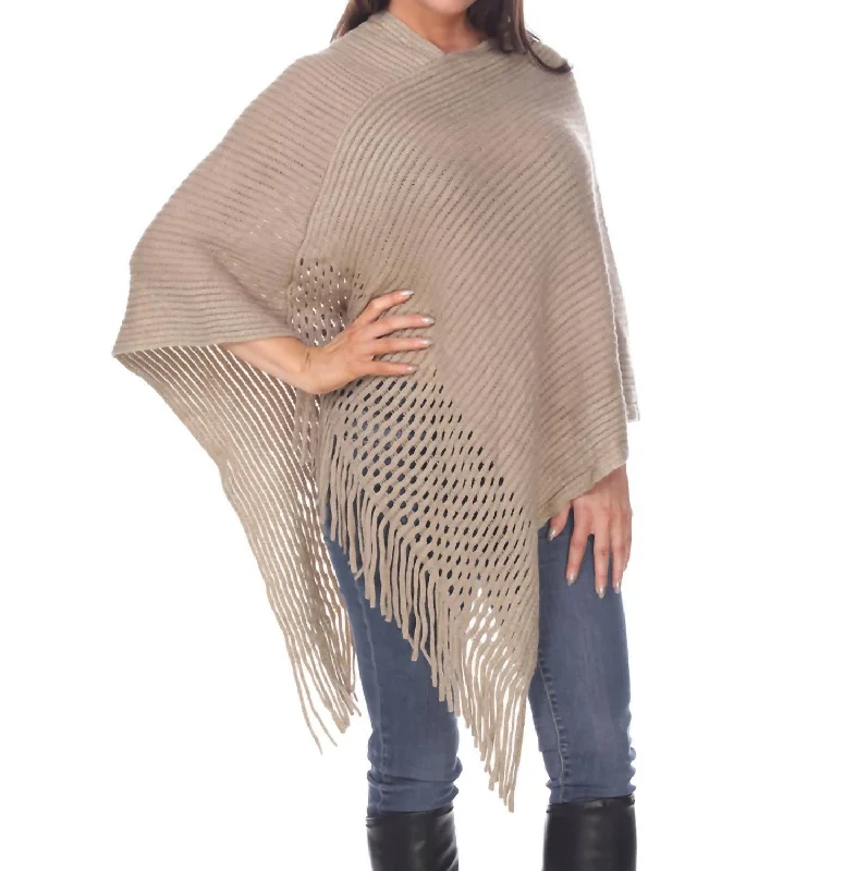 Pullover SweatersSansa Gold Knit Fringe Poncho In Beige