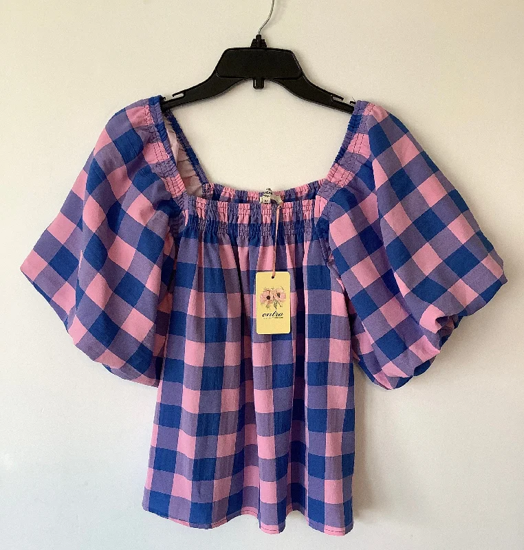 women's tops for those who want to wear pieces that are both functional and fashionableTop Short Sleeve By Entro In Plaid Pattern, Size: M