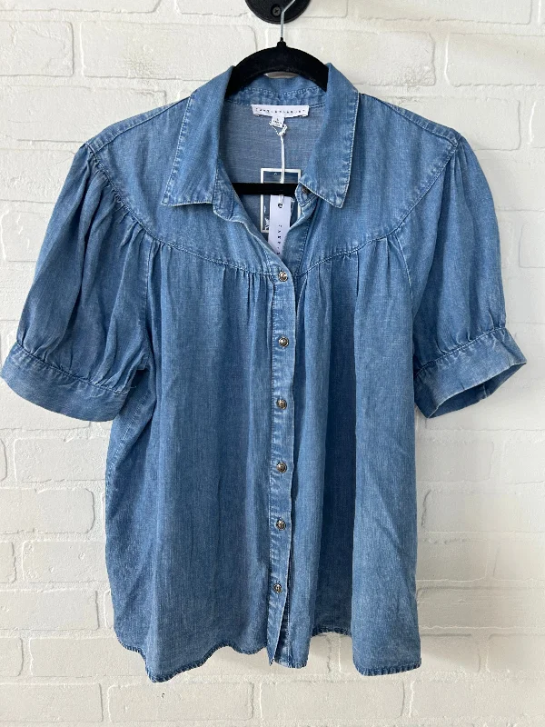 silk women's topsTop Short Sleeve By Jane And Delancey In Blue Denim, Size: L