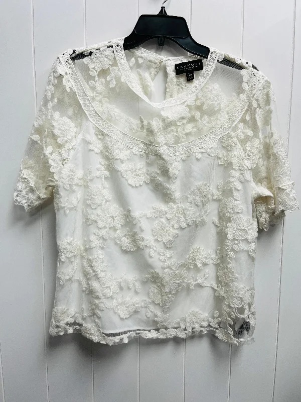 women's tops with ruffled hemsTop Short Sleeve By Laundry In White, Size: Xl