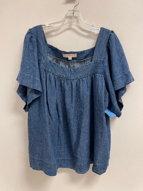 women's tops for those who want to add a pop of color to their outfitsTop Short Sleeve By Loft In Blue Denim, Size: Xl