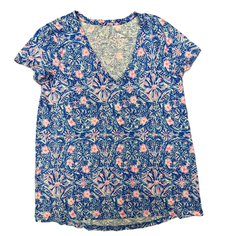 women's tops for evening soireesTop Short Sleeve Designer By Lilly Pulitzer In Blue & Pink, Size: S