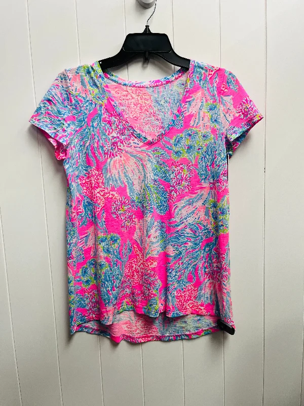 women's tops for those who want to make a fashion statementTop Short Sleeve Designer By Lilly Pulitzer In Blue & Pink, Size: Xs