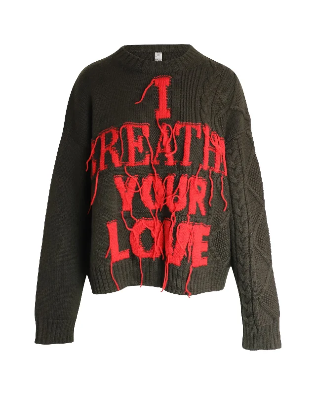 Fashionable Luxurious Chunky SweatersValentino I Breathe Your Love Jumper In Green Virgin Wool