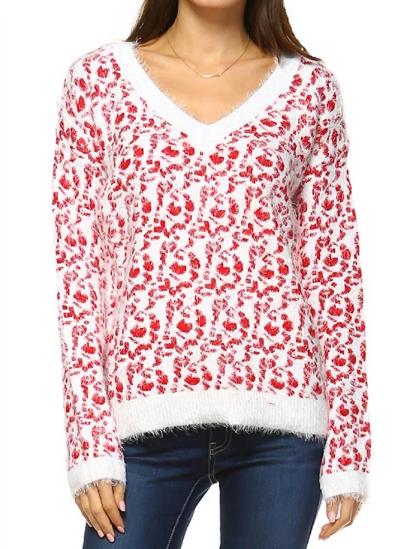 Women's SweatersWomen's Leopard Sweater In Red